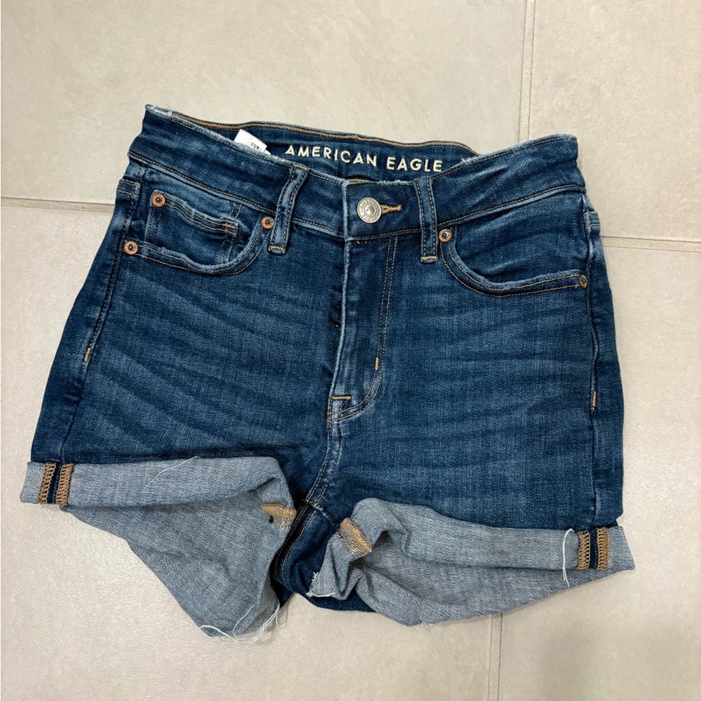 American Eagle Outfitters Dark Indigo Rolled Cuff Denim Shorts